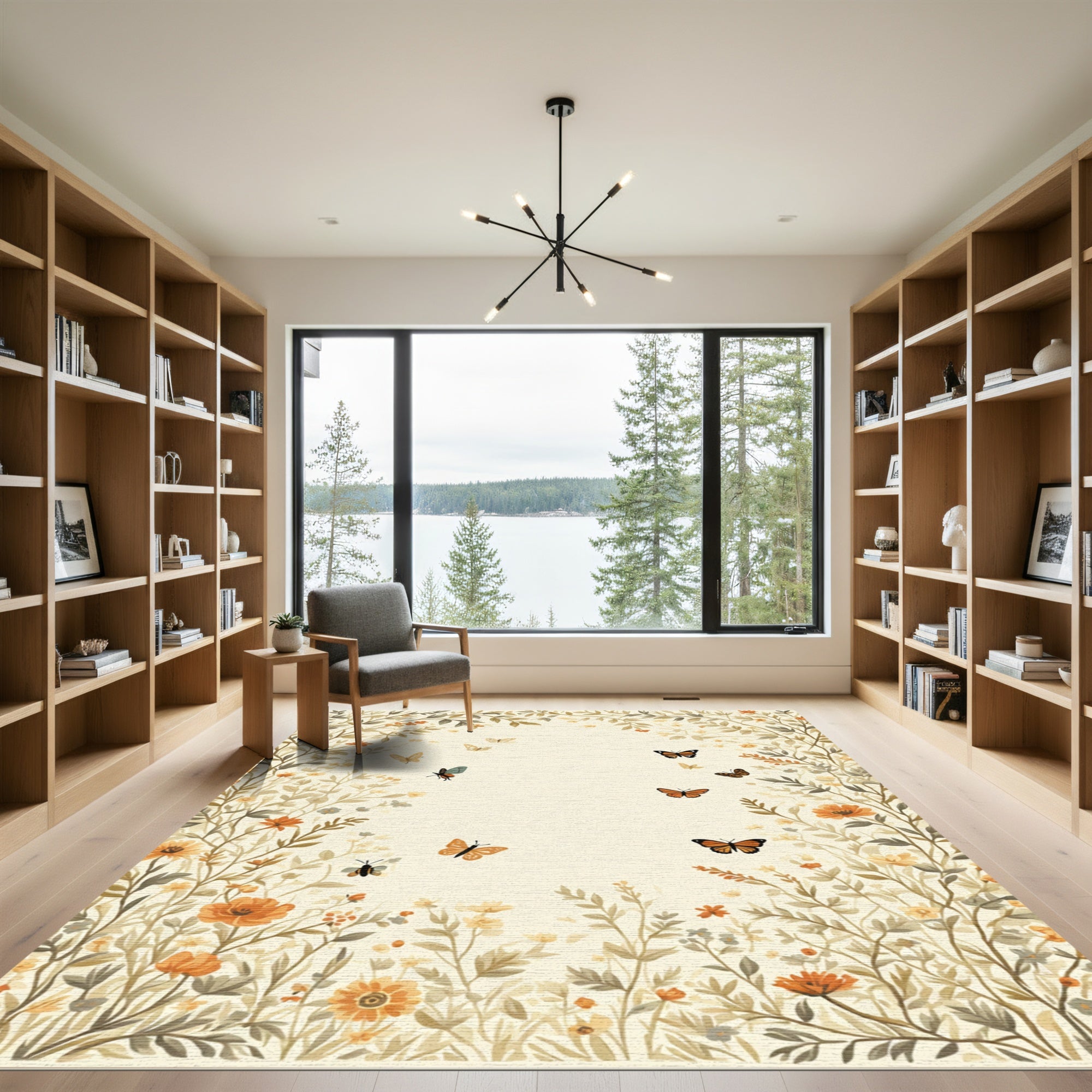 Whimsical Orange Butterfly Garden Bloom Rug