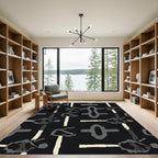 Abstract Gray Black Cream Graphic Rug
