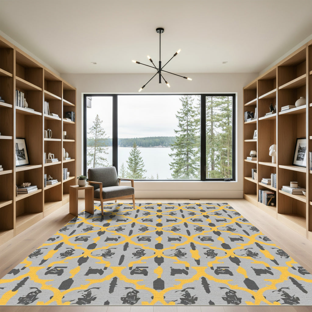 Gold Yellow Gray Abstract Chain Rug