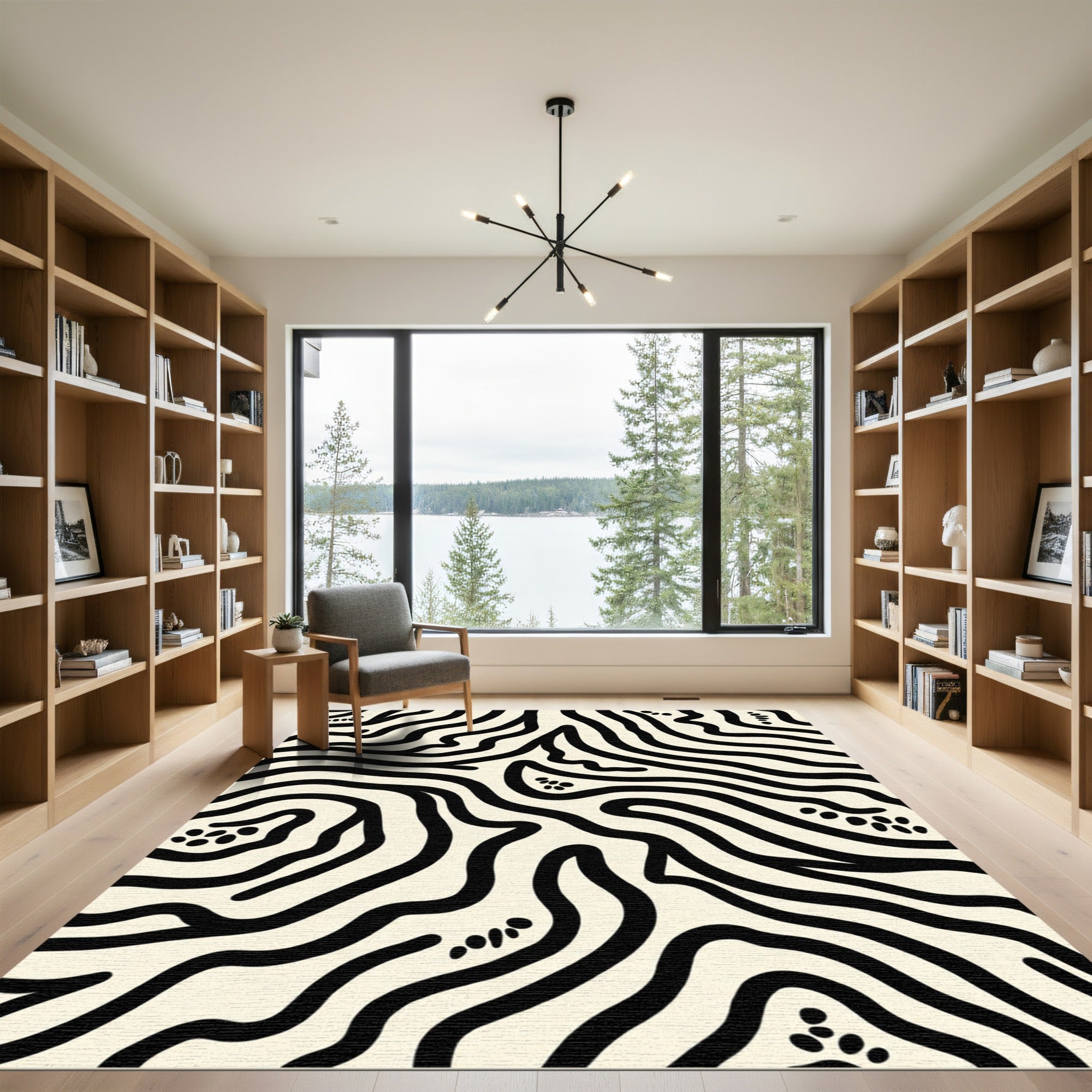 Abstract Cream Black Zebra Stripes Rug