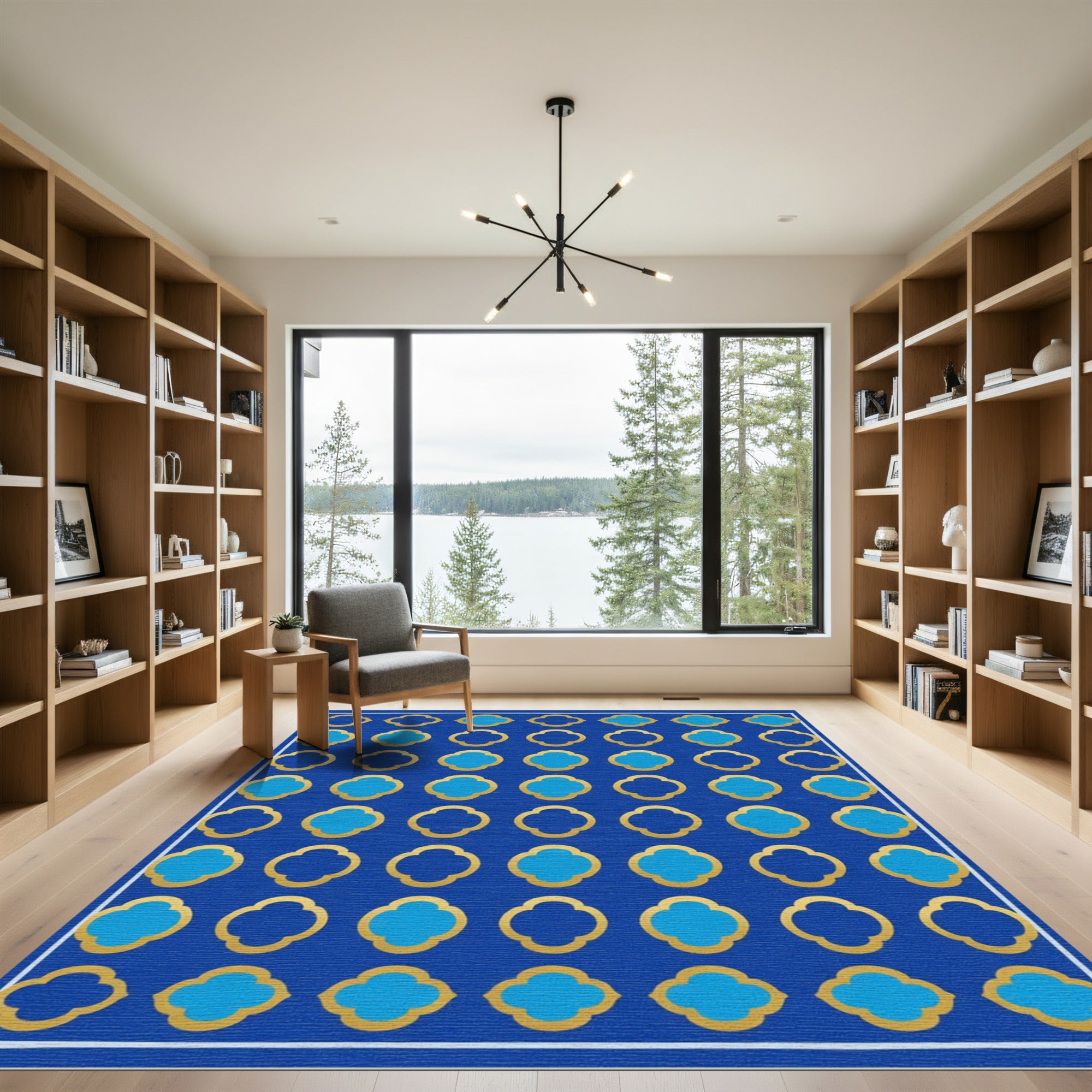 Royal Blue Quatrefoil Gold Geometric Rug