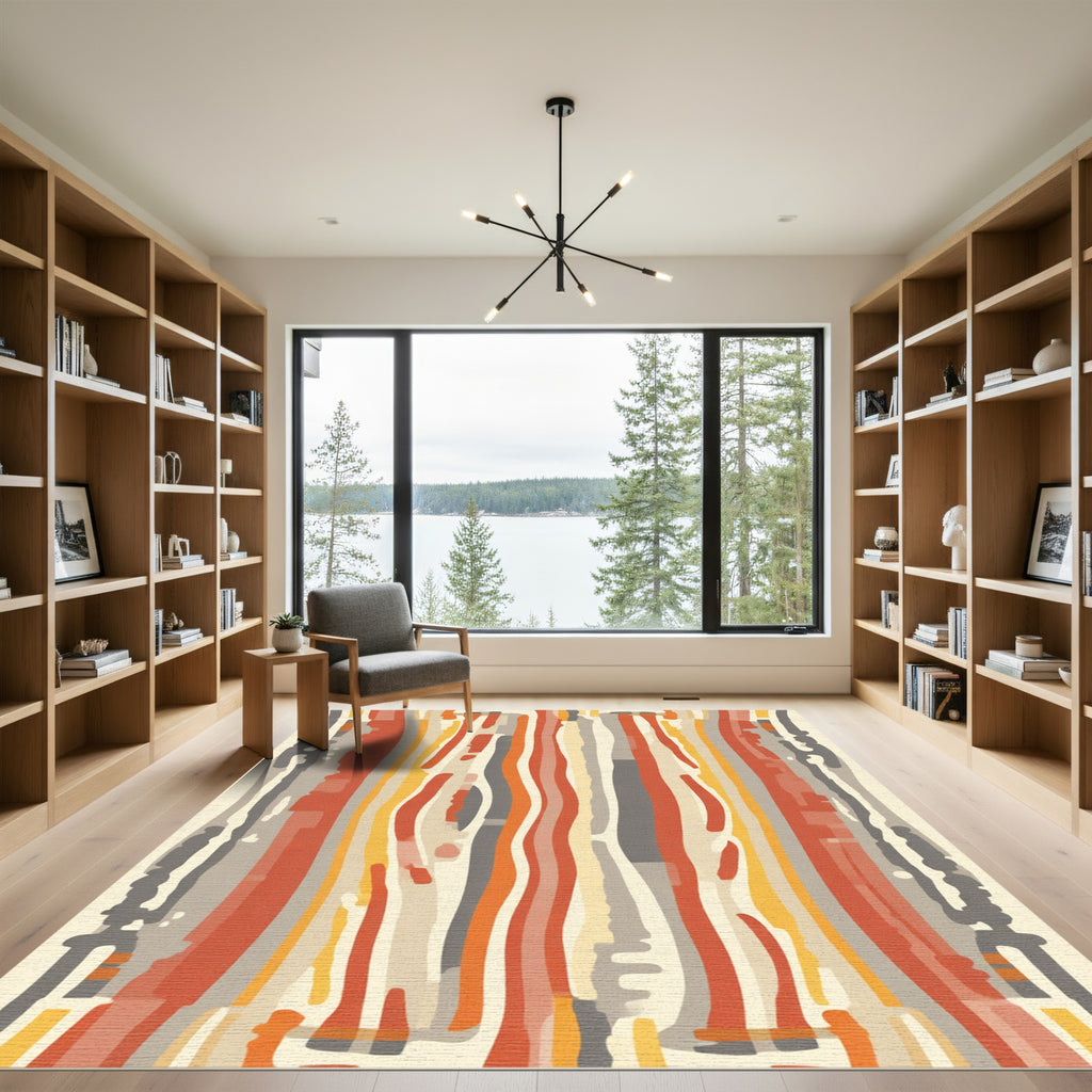 Earthy Orange Grey Vertical Stripes Rug