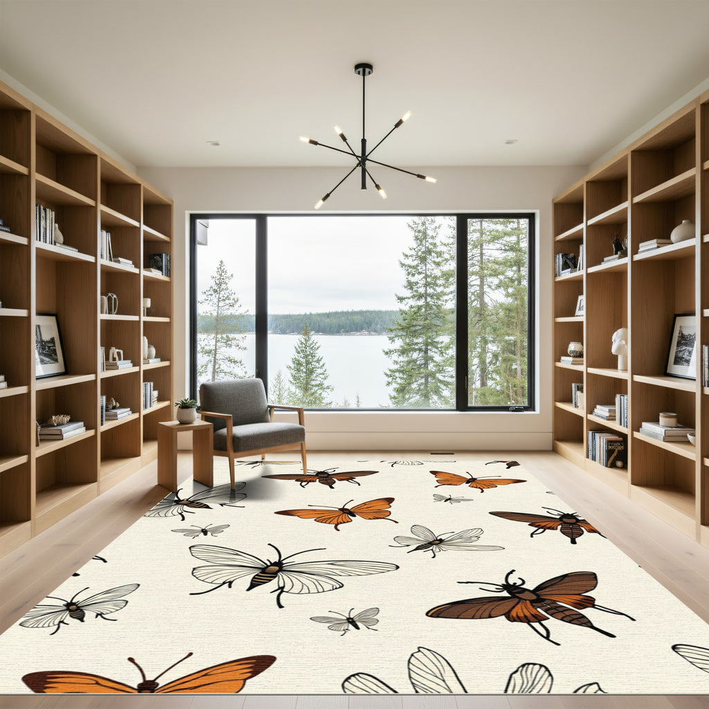 Chic Brown Orange Butterfly Garden Rug
