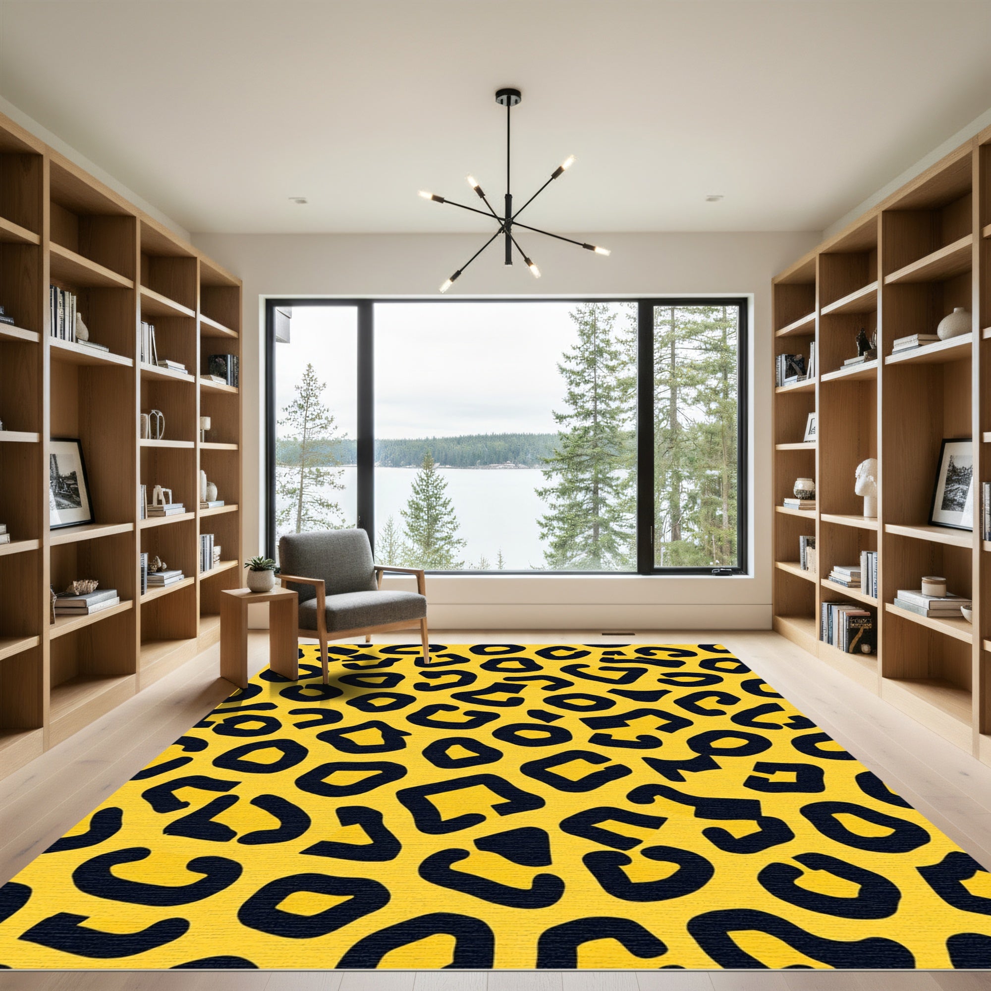 Bold Yellow Black Leopard Spots Rug