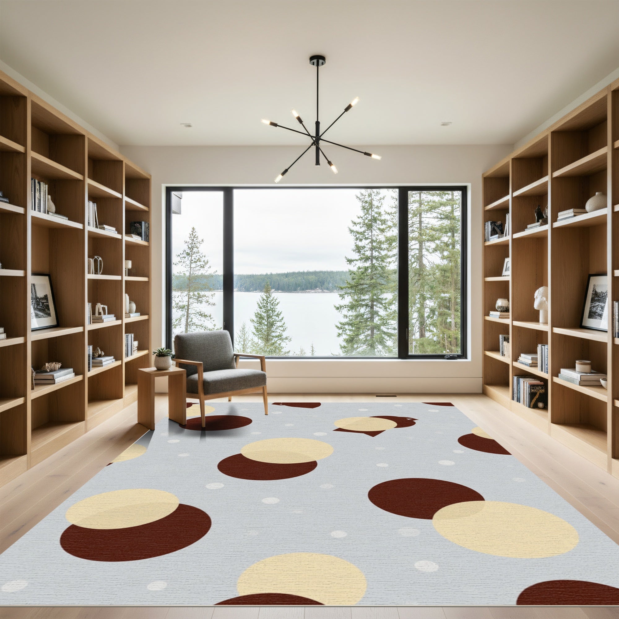 Crimson Beige Polka Dot Scatter Rug
