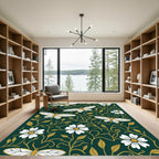 Emerald Gold Moth Floral Garden Rug