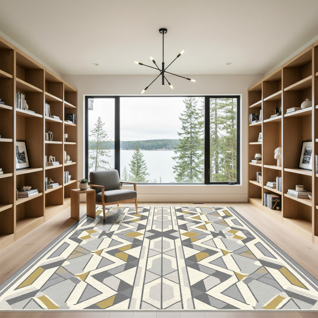 Geometric Art Deco Gold Gray Rug
