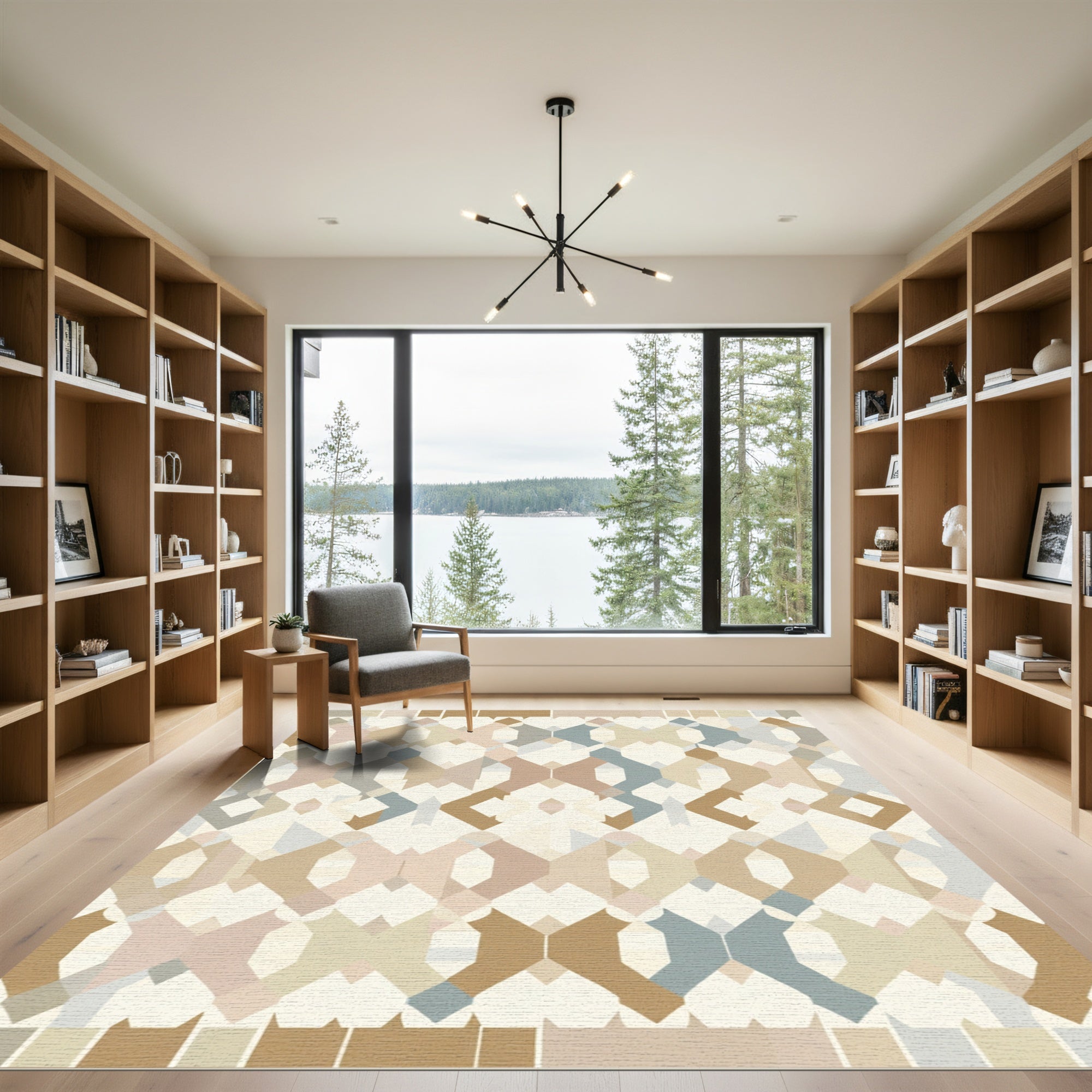 Geometric Earthy Beige Color Blocks Rug