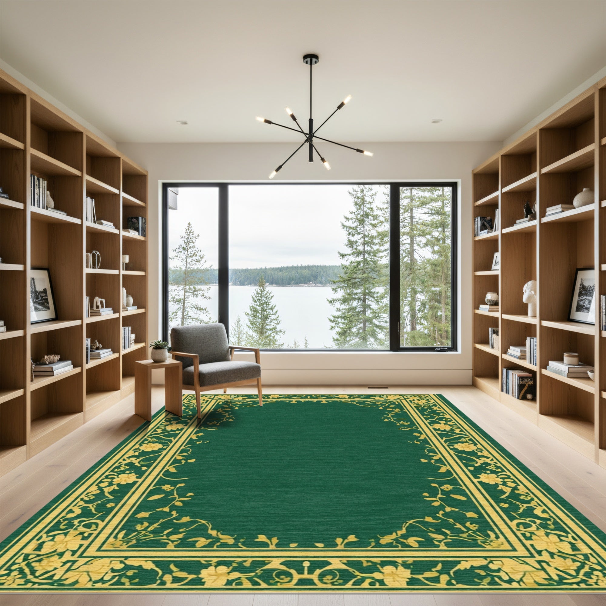 Emerald Gold Floral Arabesque Border Rug