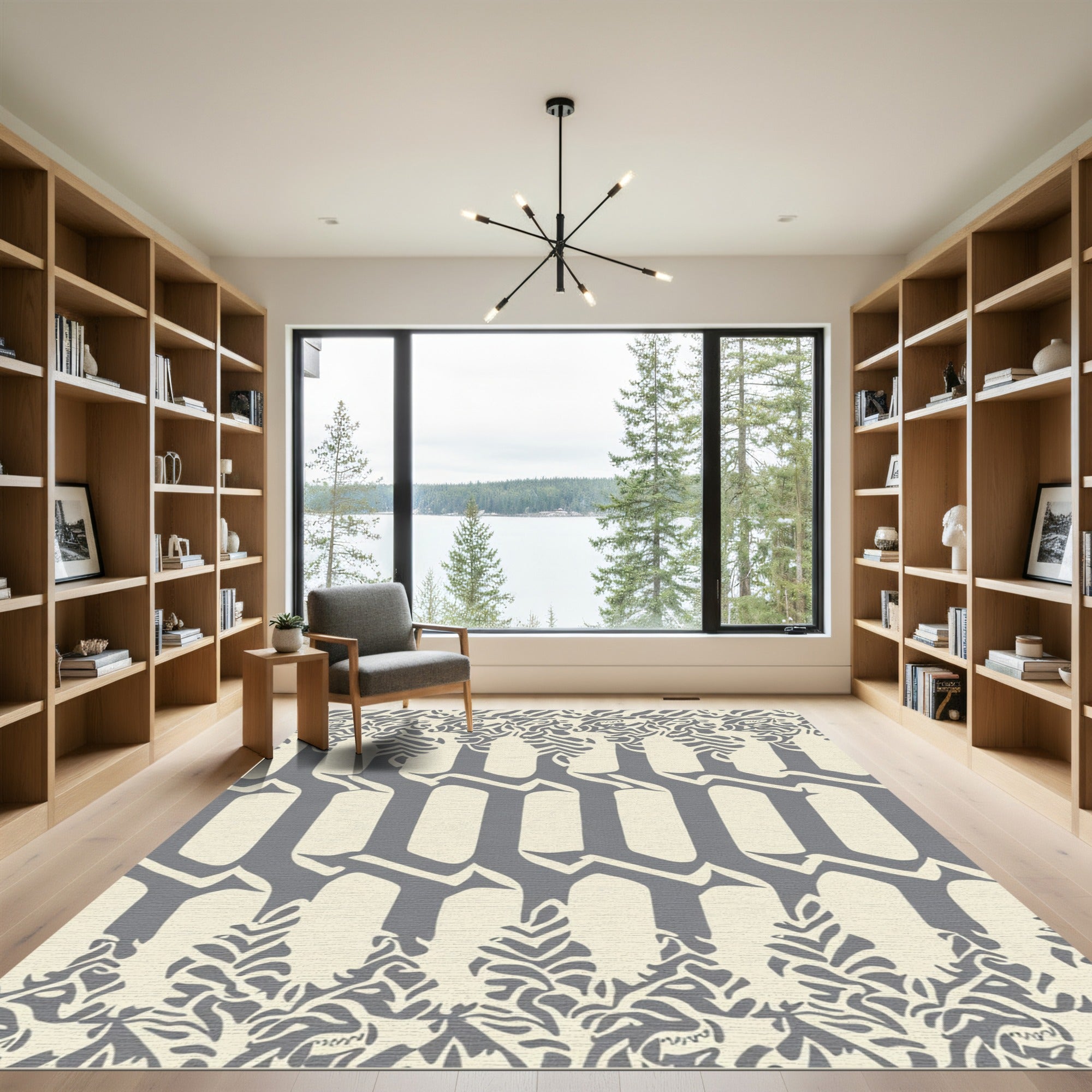 Gray and Cream Gothic Arch Stripe Rug