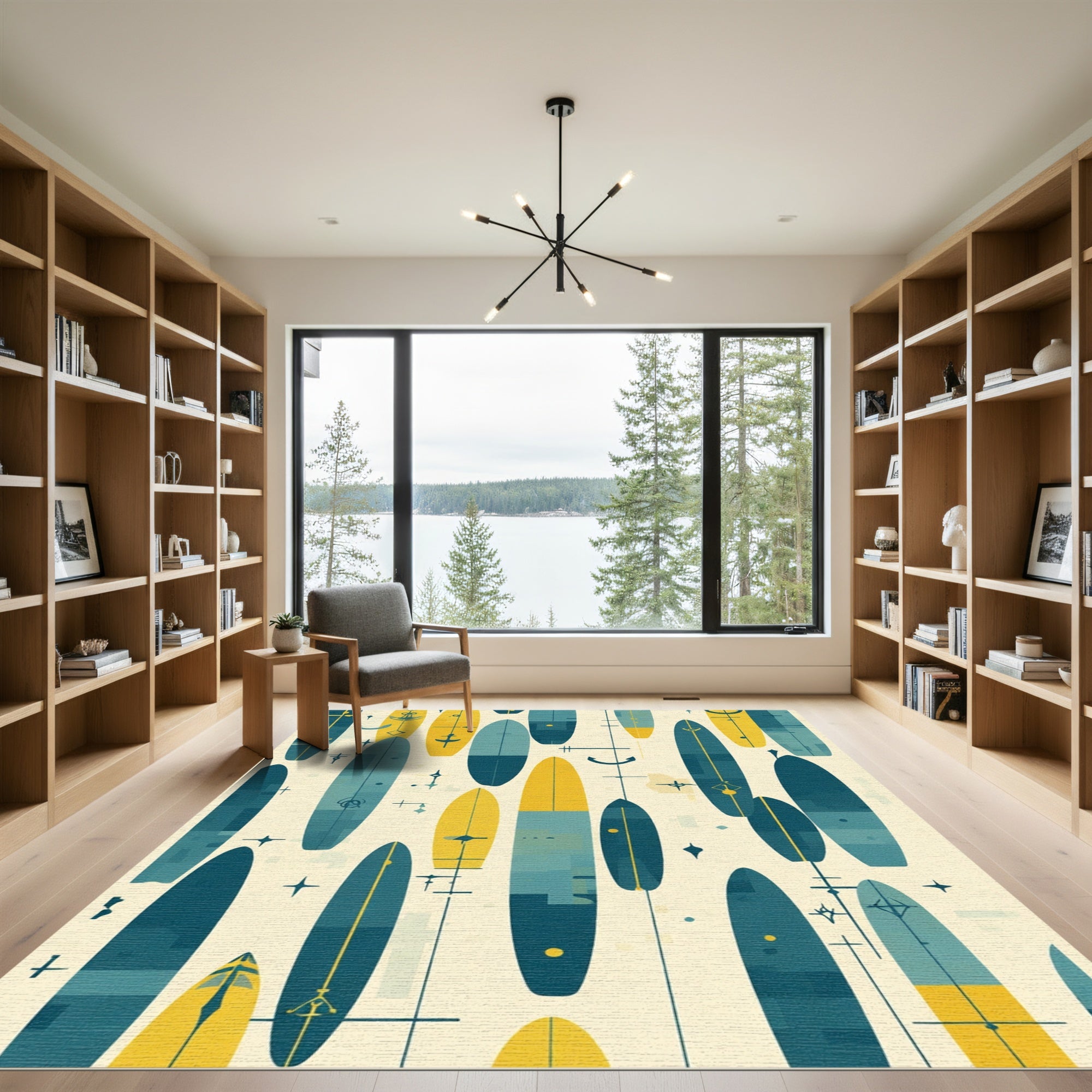 Retro Surfboard Mosaic Mid Century Rug