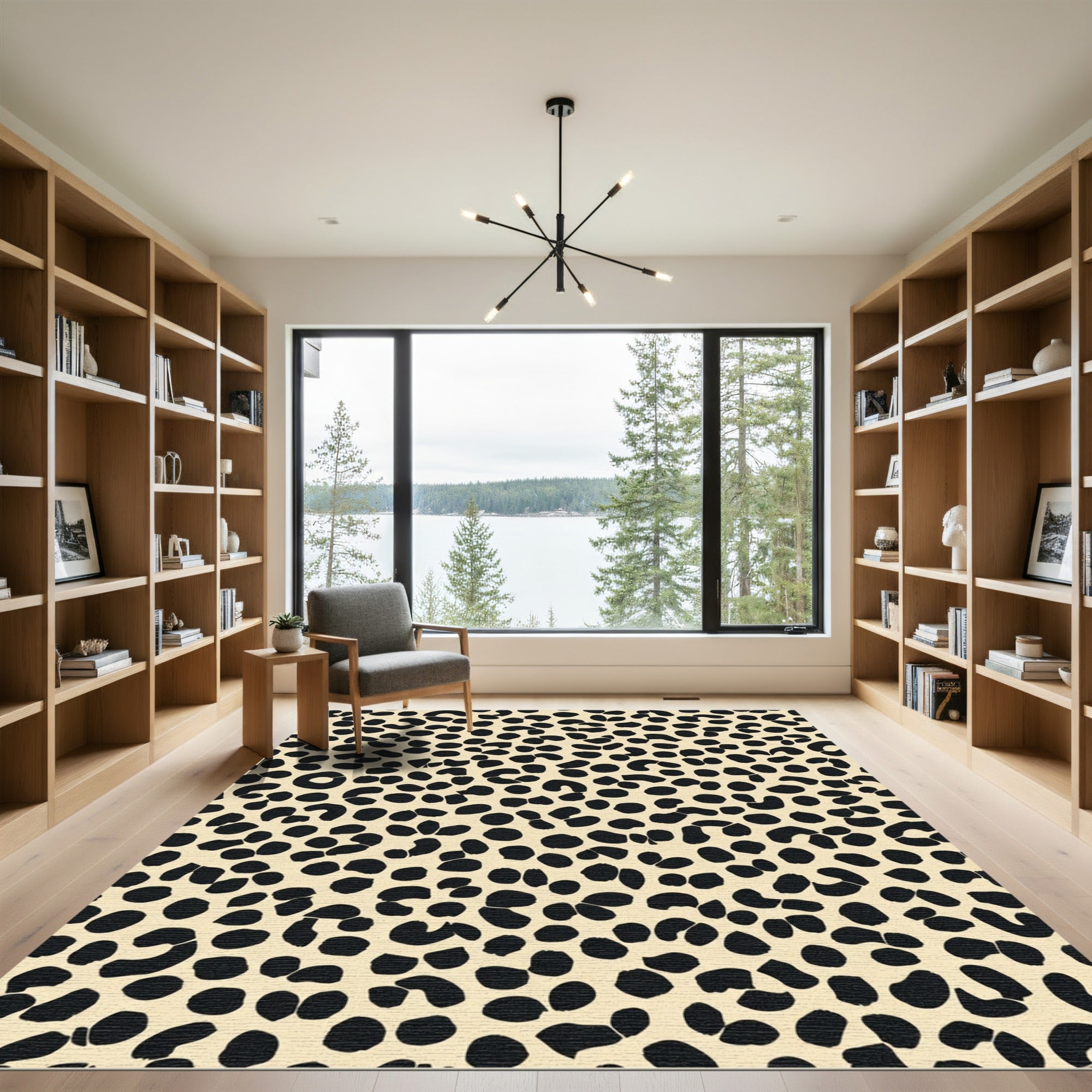 Cream Black Spotted Animal Print Rug