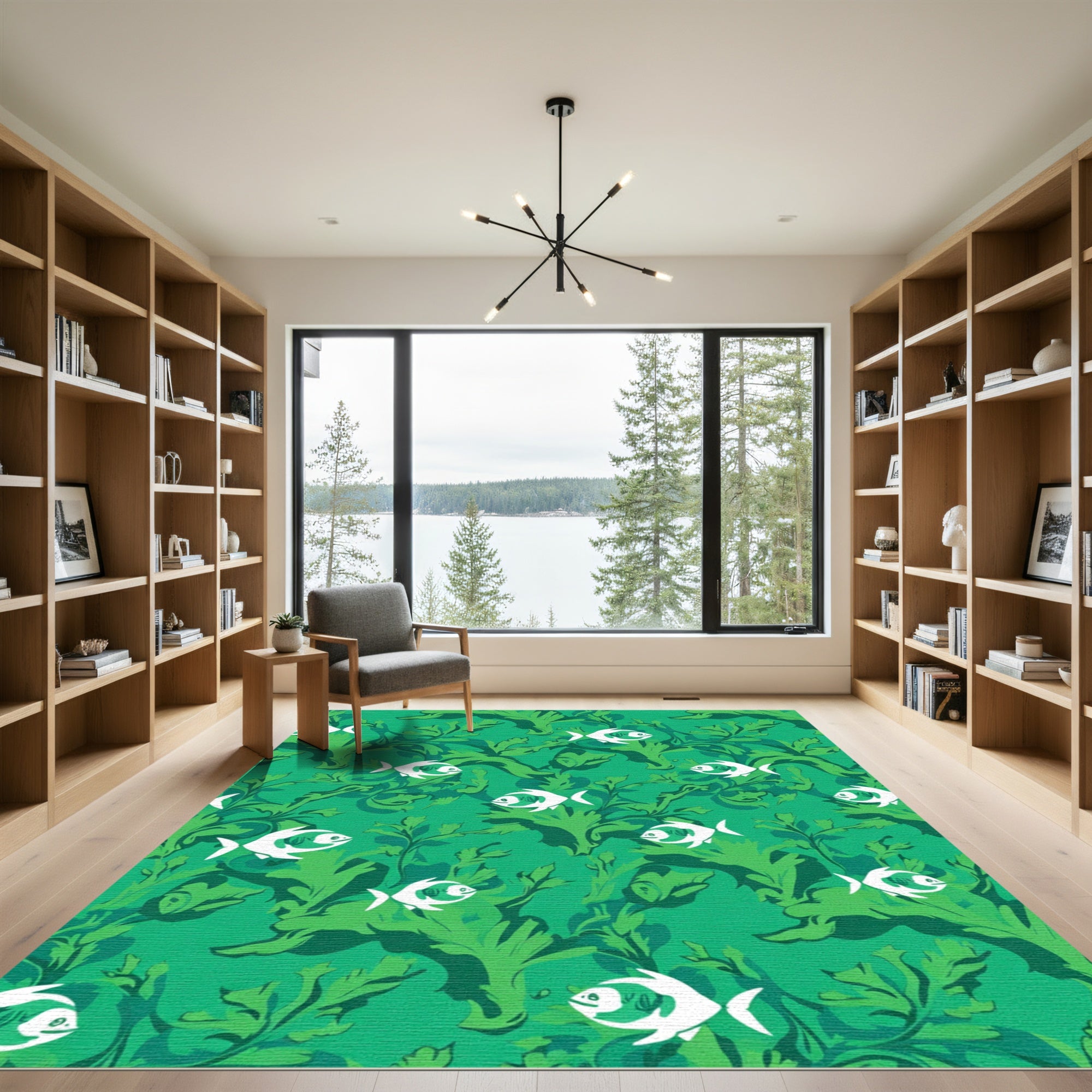 White Fish In Lush Green Seaweed Rug