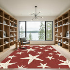 Cream Starfish Nautical Red Marine Rug