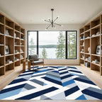 Geometric Blue White Interlocking Shapes Rug
