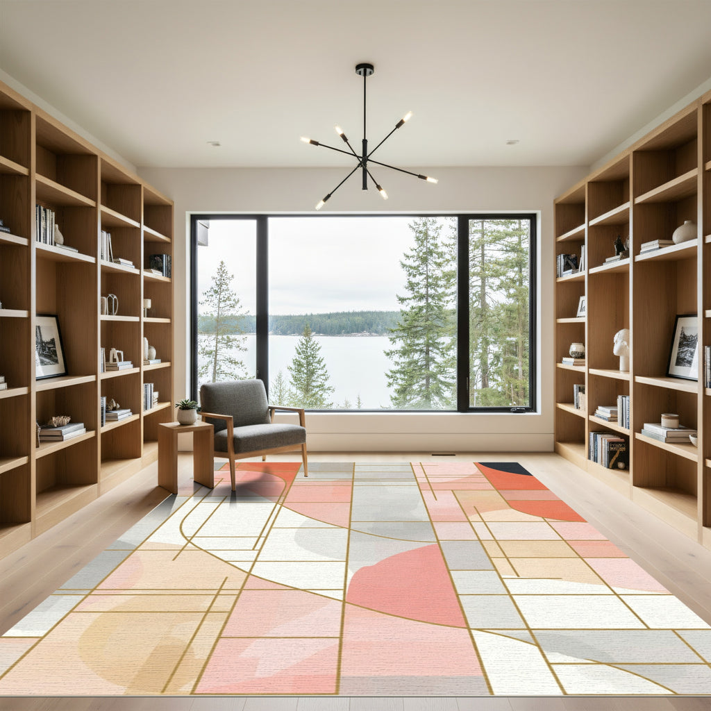 Geometric Coral Blush Abstract Shapes Rug