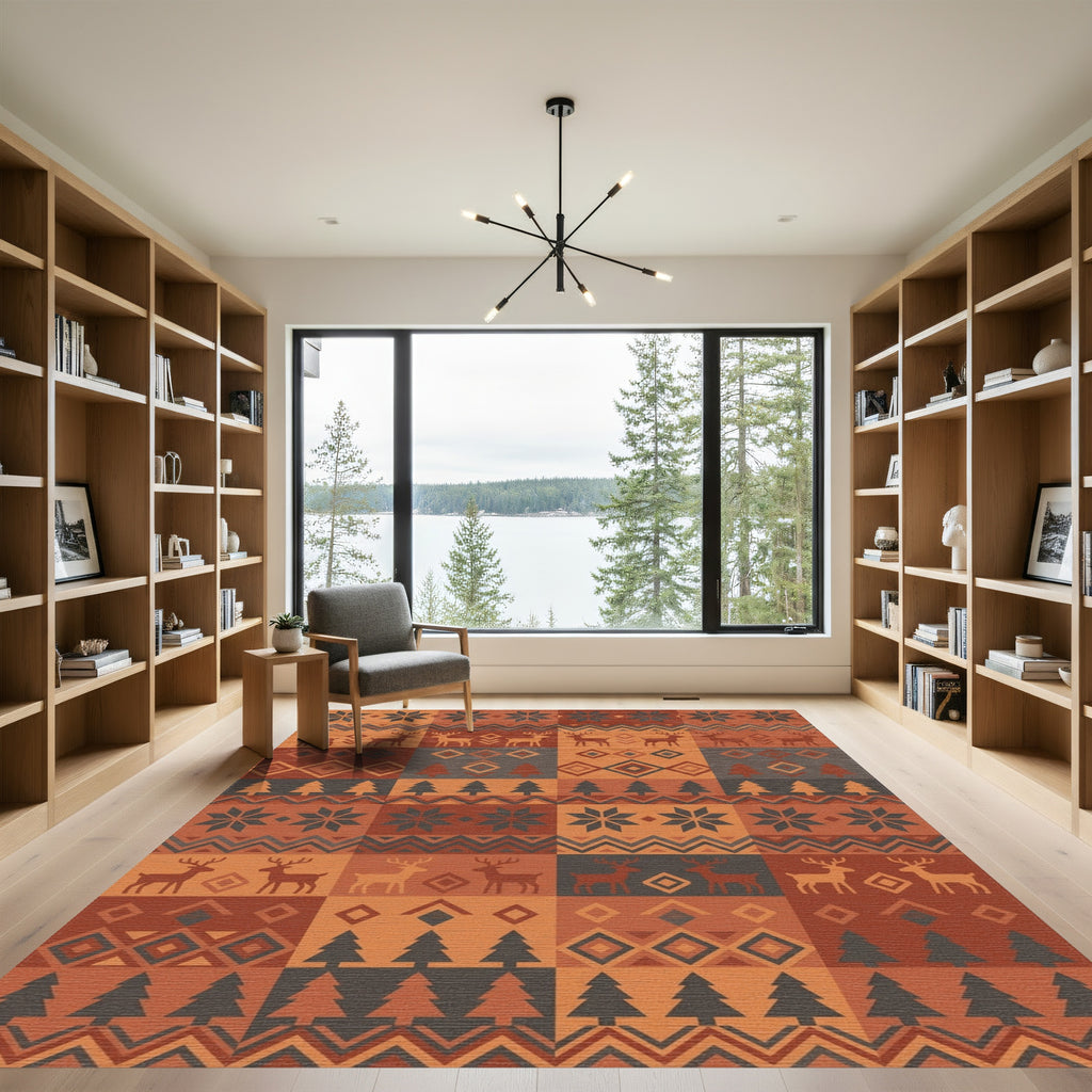 Rustic Autumn Deer Trees Stars Rug