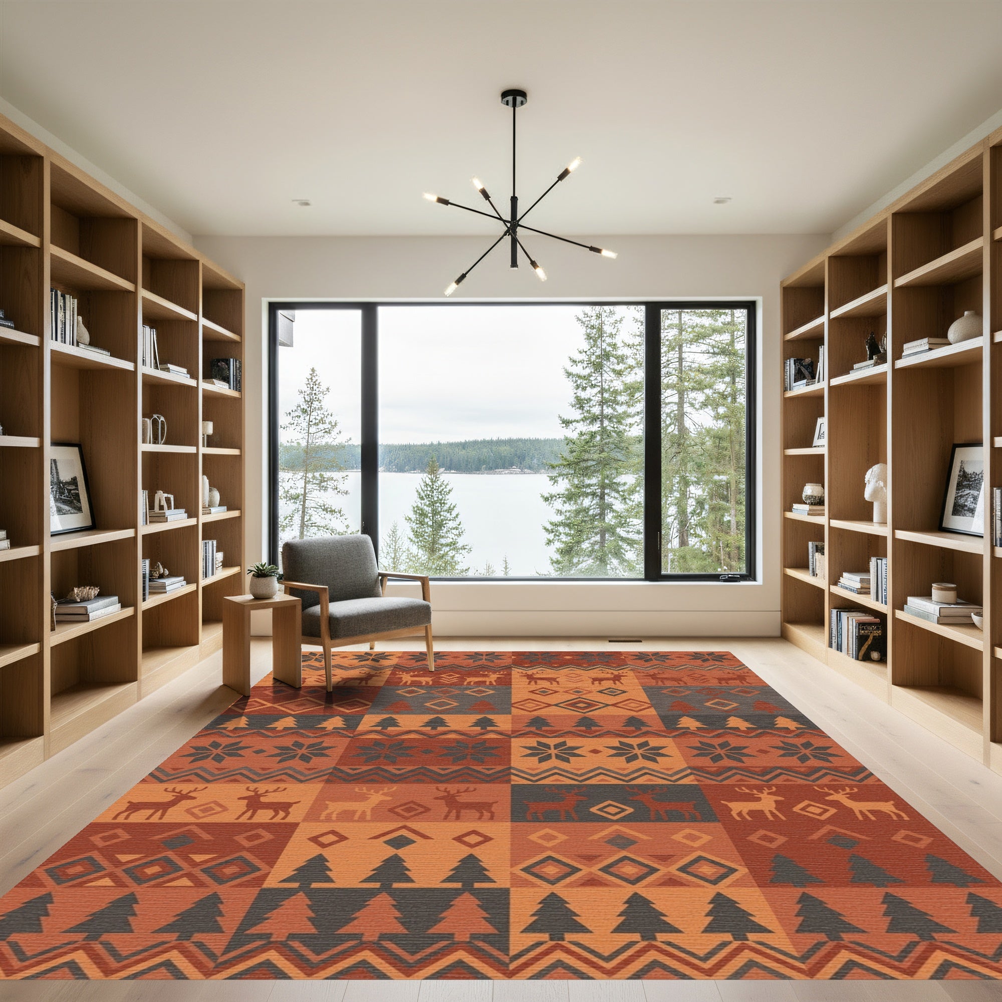 Rustic Autumn Deer Trees Stars Rug