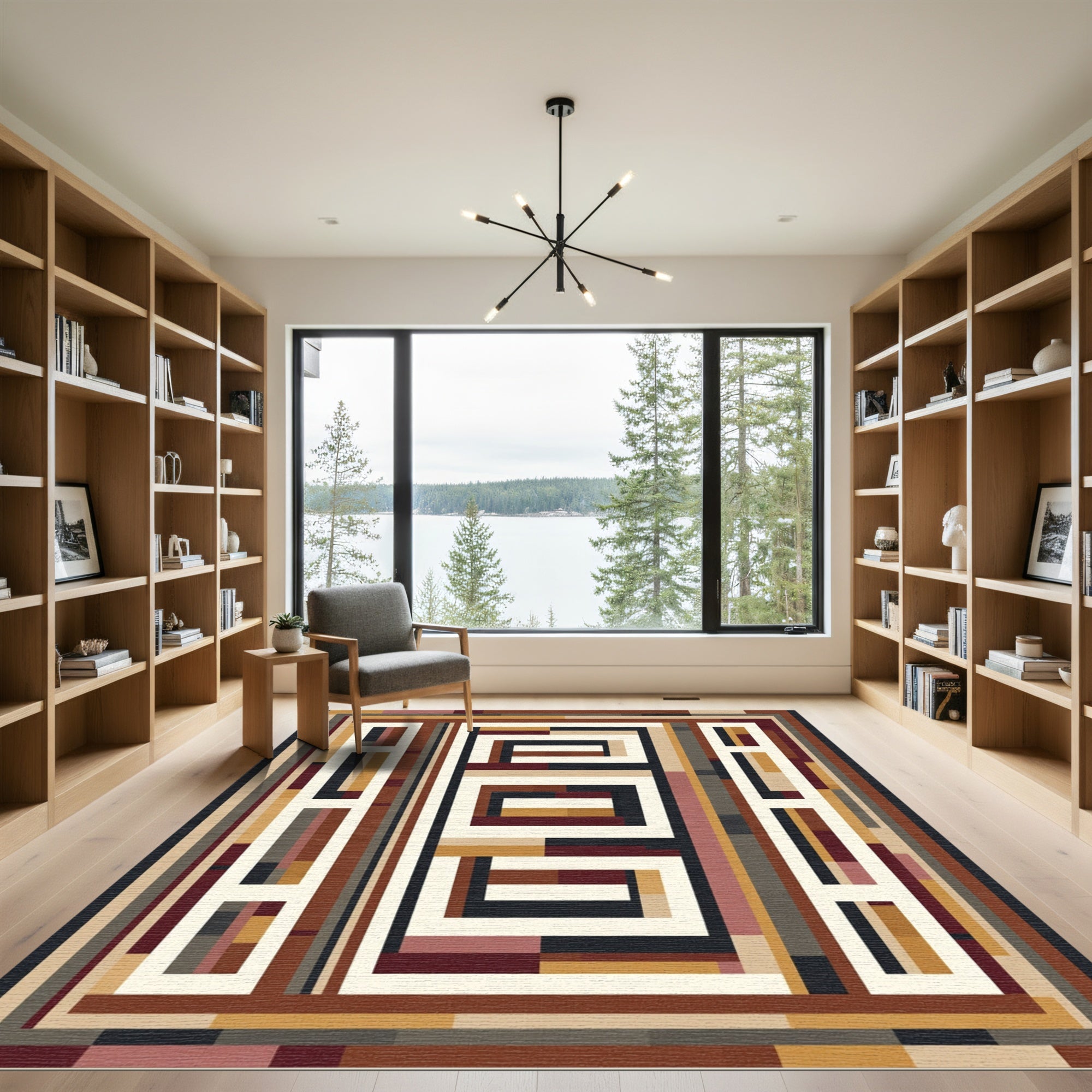 Earthy Geometric Rectangle Maze Rug