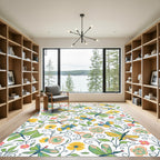 Whimsical Dragonfly Garden Floral Pattern Rug