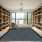 Dark Navy White Maze Lines Rug