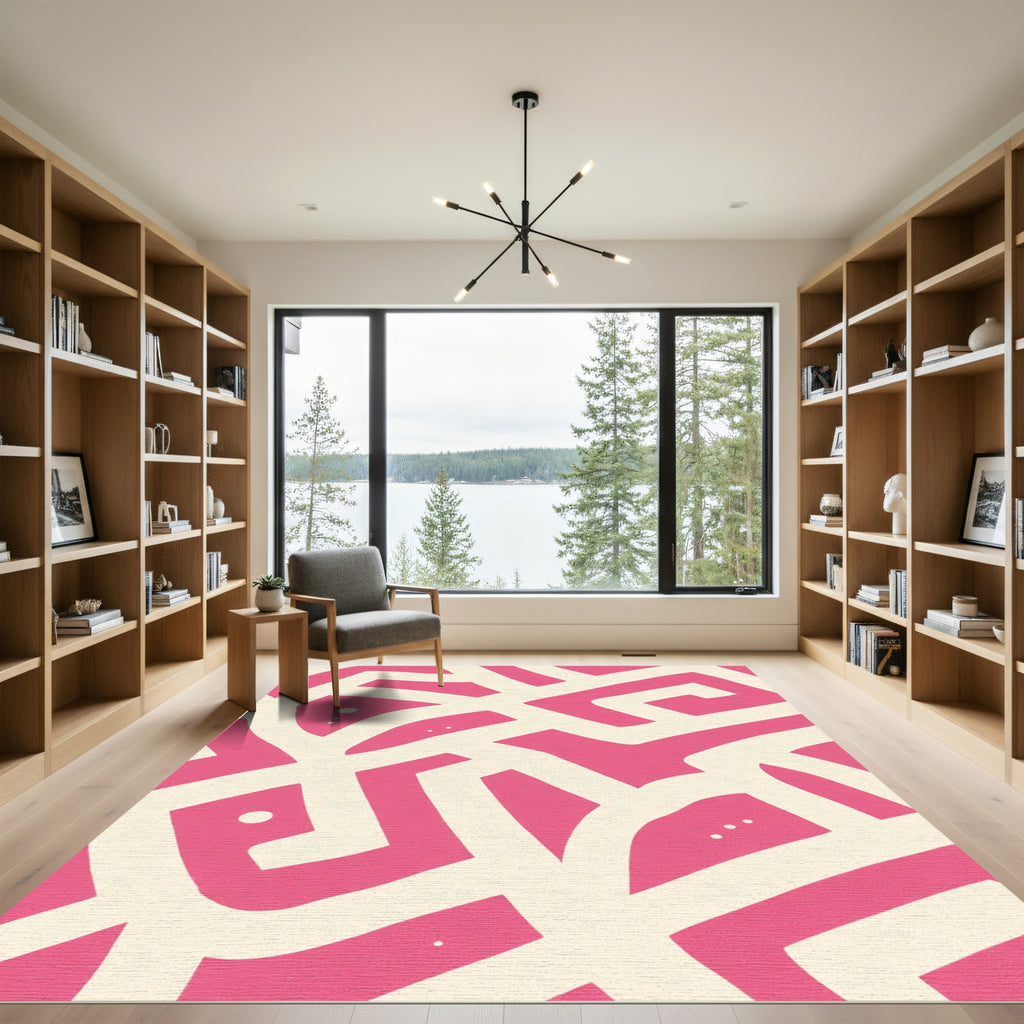 Pink Cream Abstract Labyrinth Rug