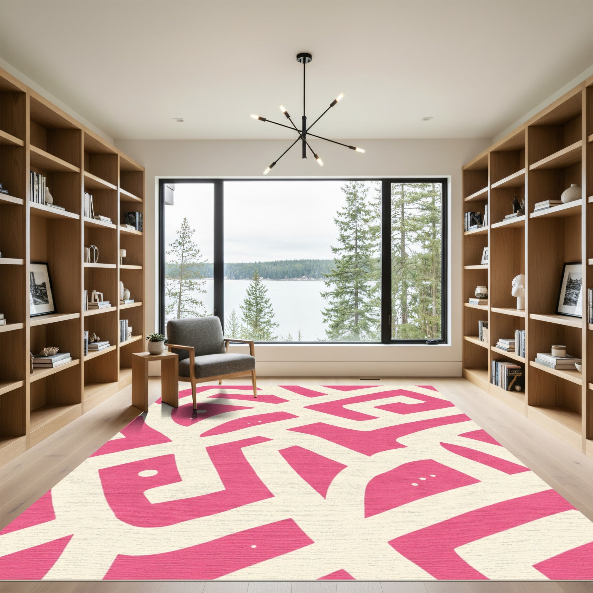 Pink Cream Abstract Labyrinth Rug