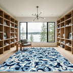Cool Blue Abstract Swirl Composition Rug