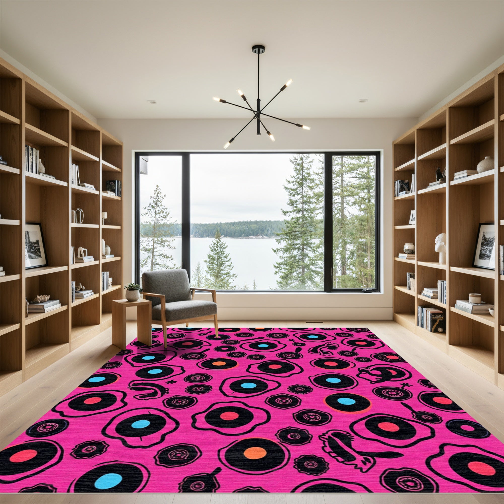 Hot Pink Abstract Organic Circles Rug