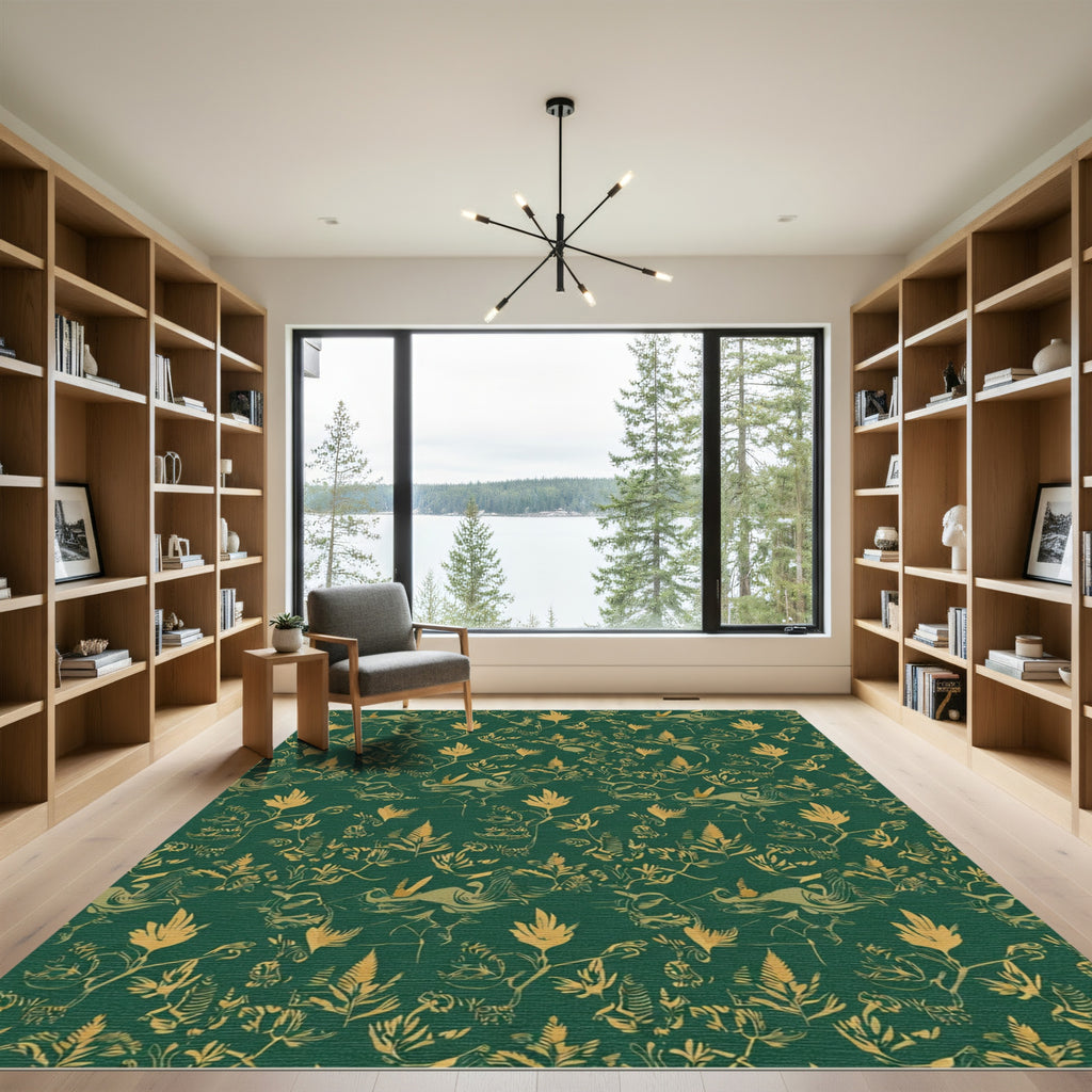 Emerald Gold Foliage Vine Rug