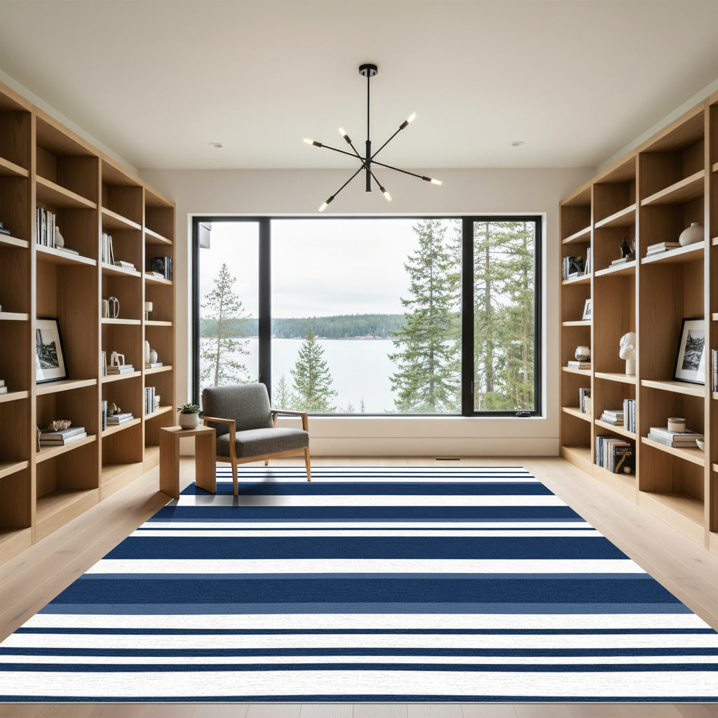 Classic Navy White Stripe Harmony Rug