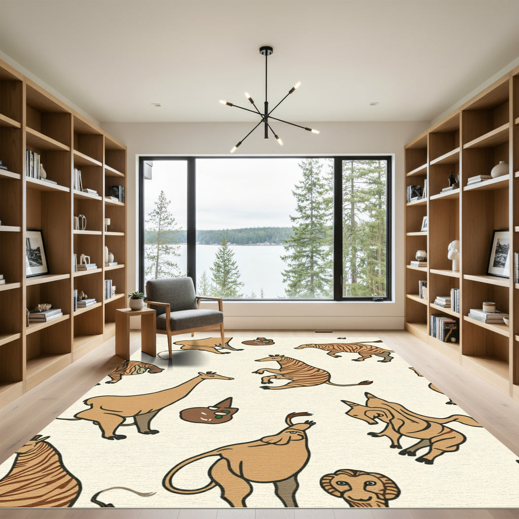 Brown Striped Animal Safari Collage Rug
