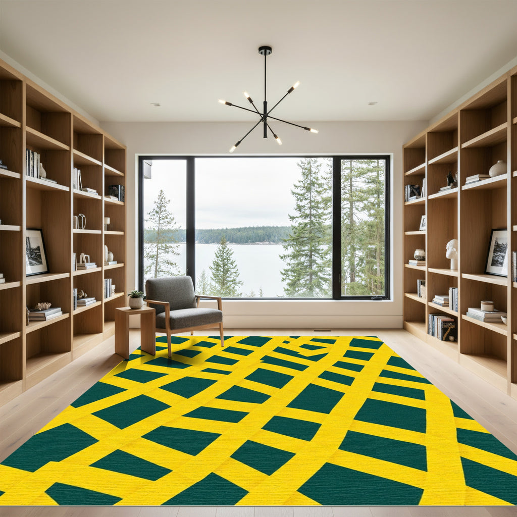 Golden Intersecting Stripes Teal Rug