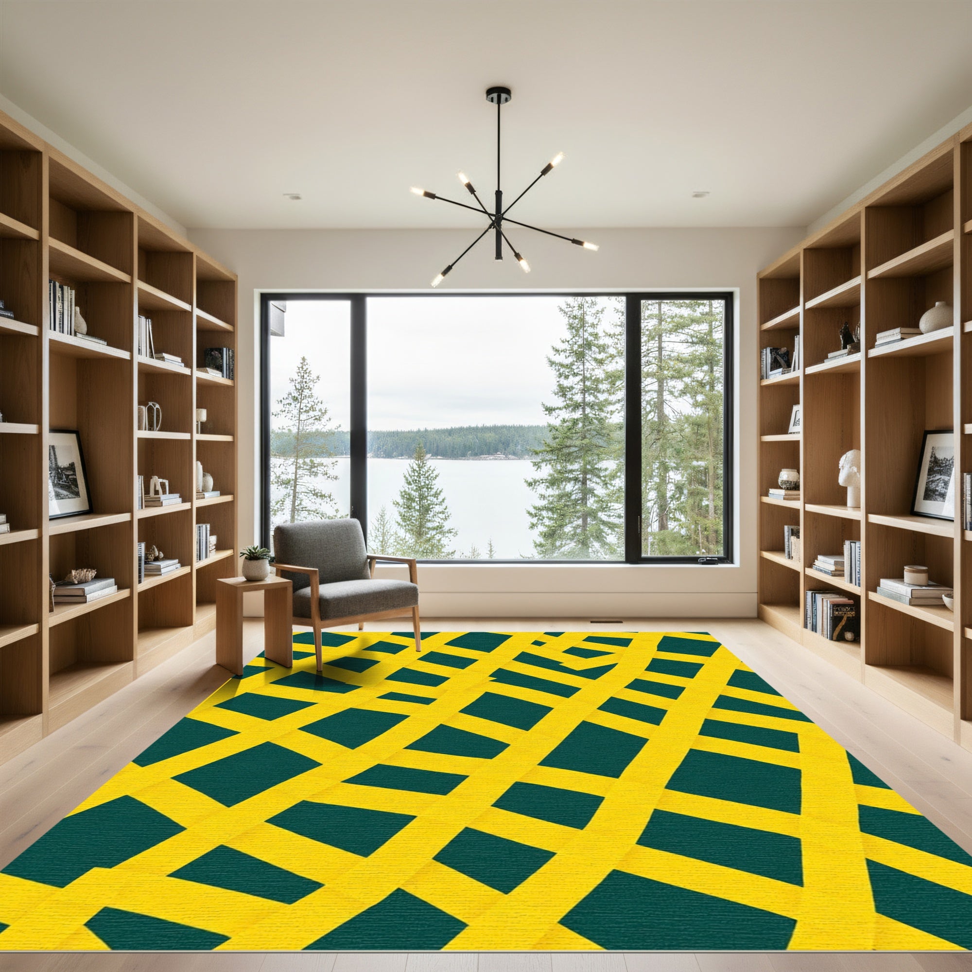 Golden Intersecting Stripes Teal Rug