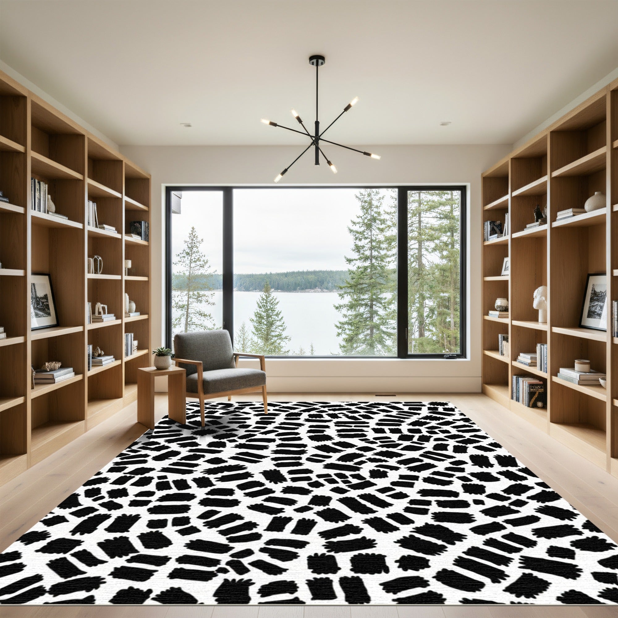 Black White Brushstroke Composition Rug