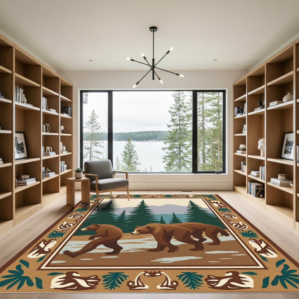 Brown Bear Forest Woodland Scene Rug