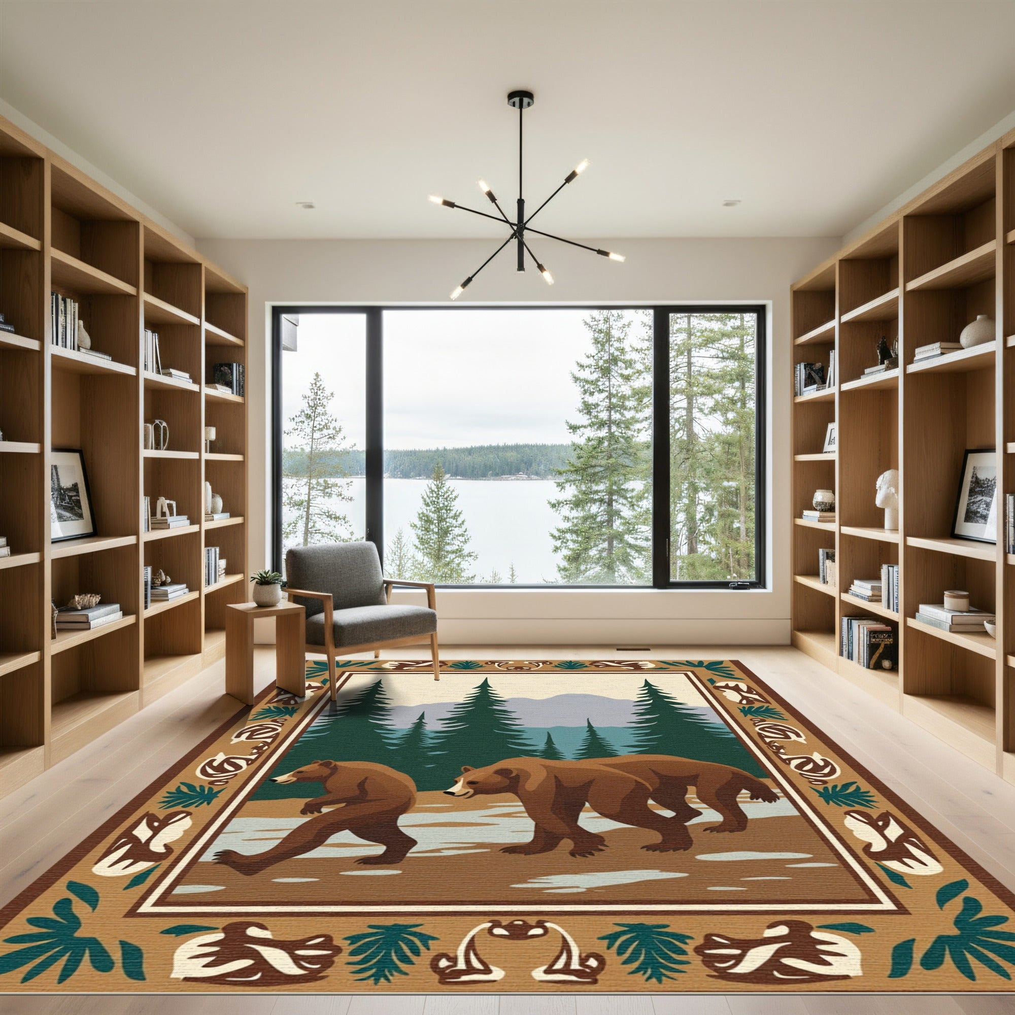 Brown Bear Forest Woodland Scene Rug