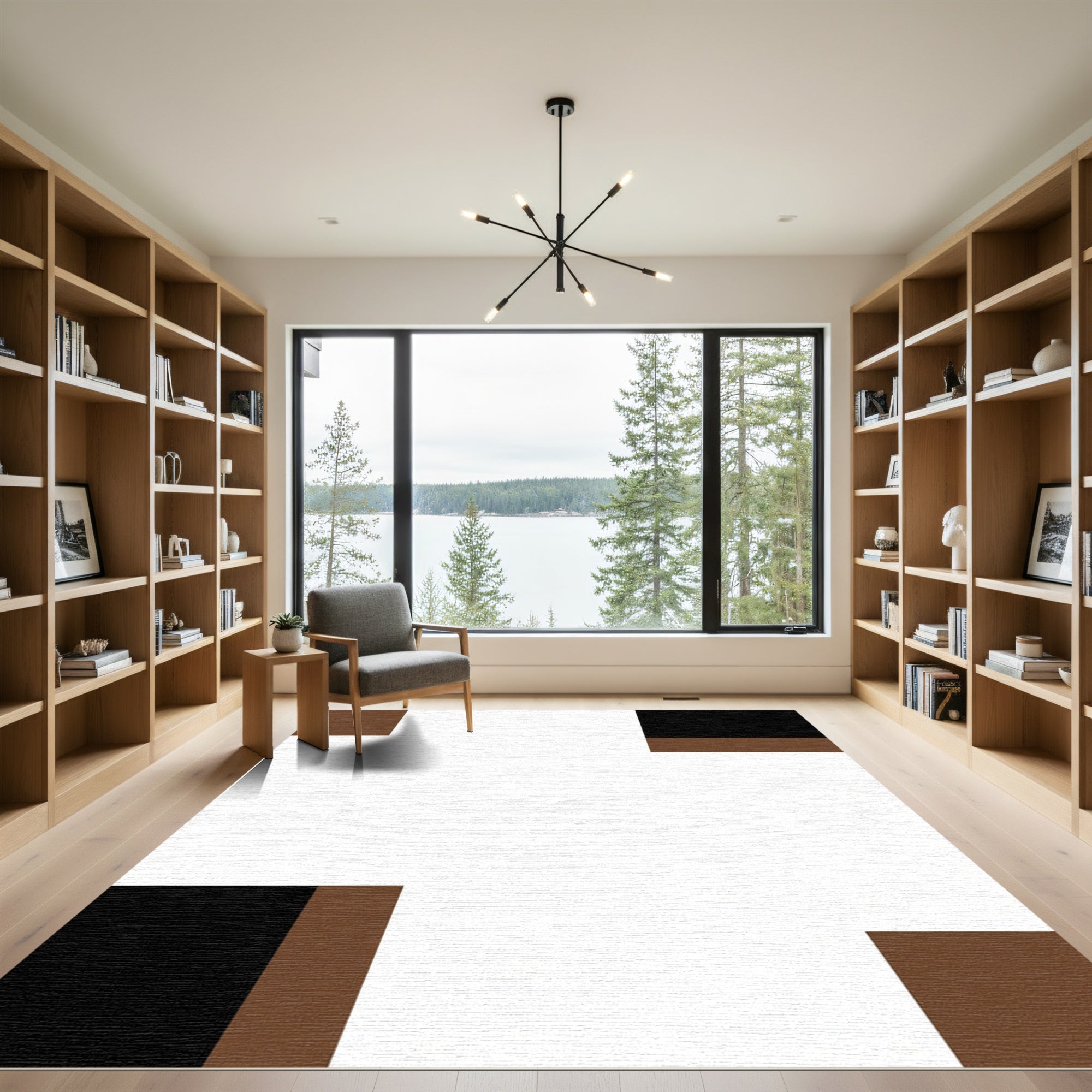 Geometric Brown Black Corner Accent Rug