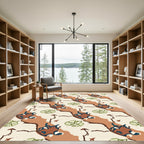 Terracotta Green Leaf Abstract Swirl Rug