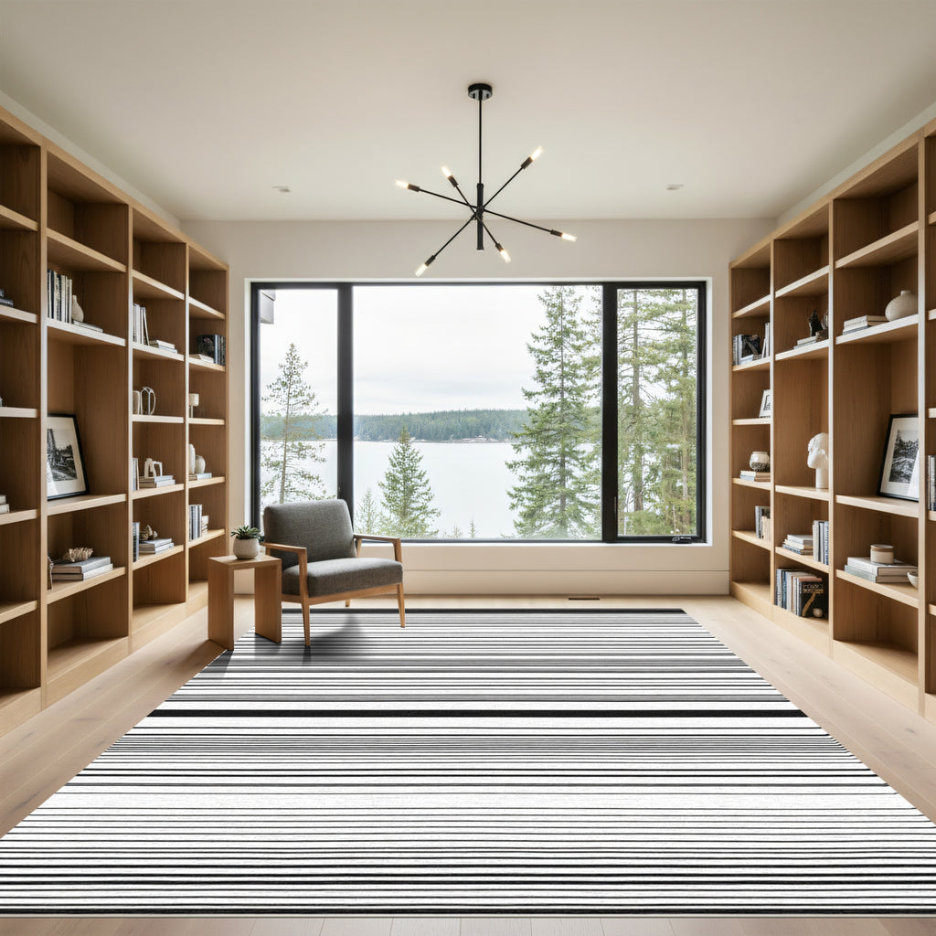 Black White Contemporary Line Rug