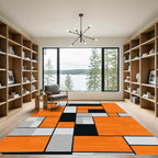 Orange White Black Geometric Rectangles Rug