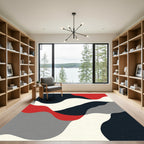 Modern Crimson Gray Abstract Waves Rug