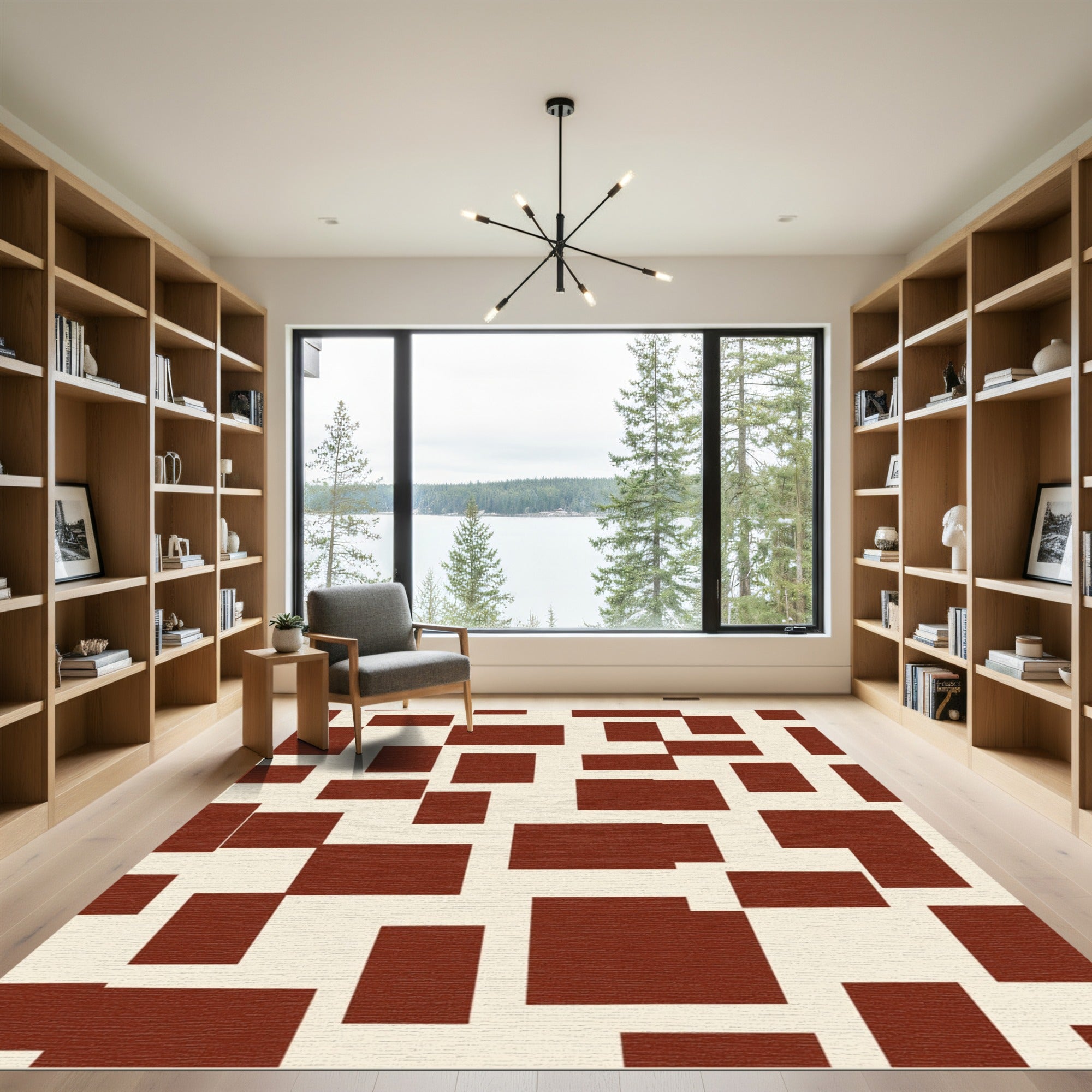 Terracotta Geometric Block Arrangement Rug