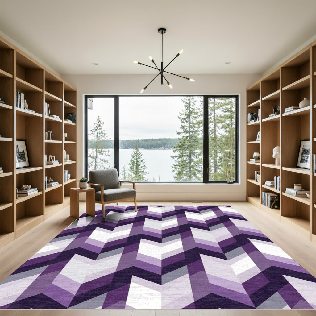 Deep Purple Chevron Geometric Arrangement Rug