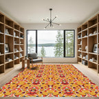 Golden Ochre Abstract Symmetrical Medallion Rug
