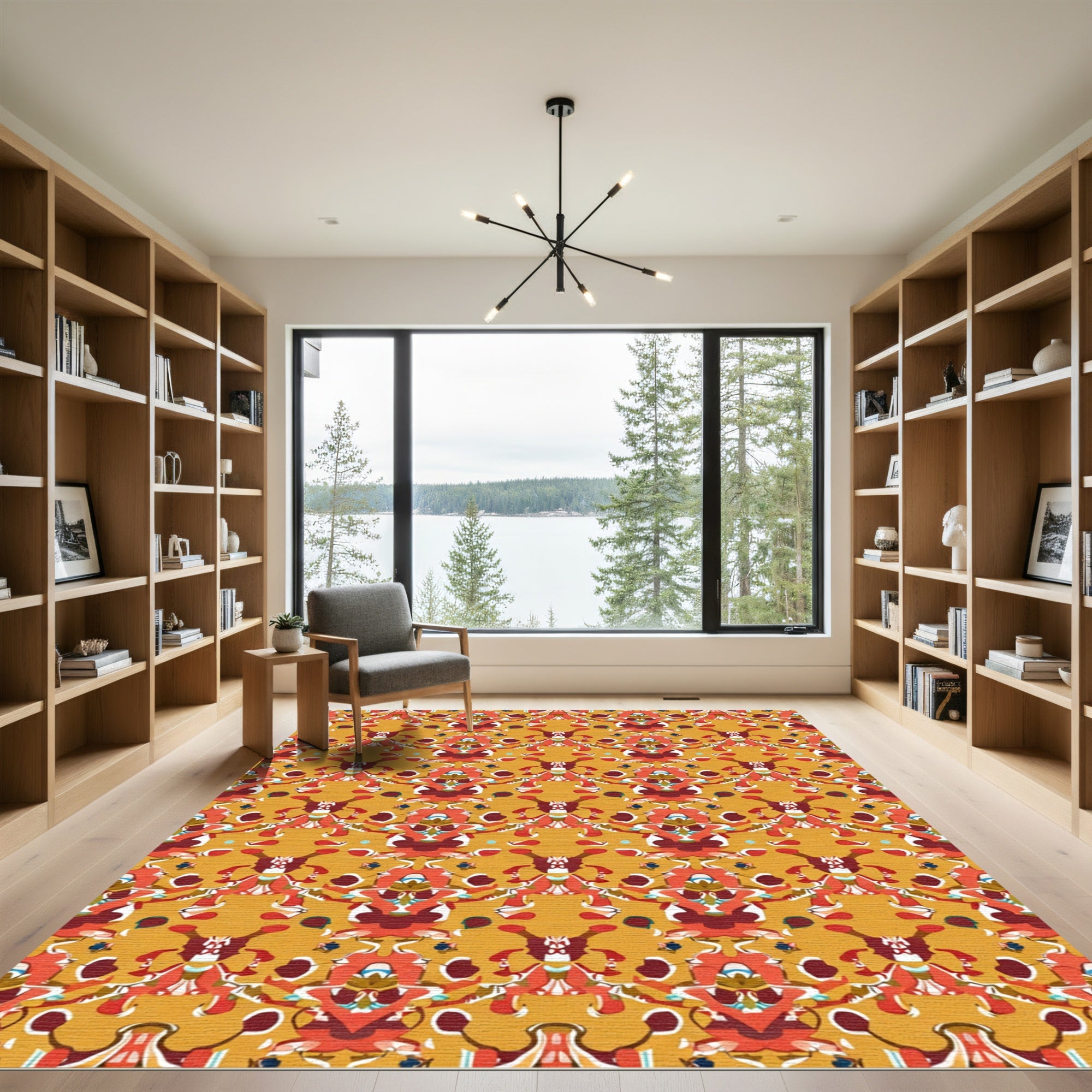 Golden Ochre Abstract Symmetrical Medallion Rug
