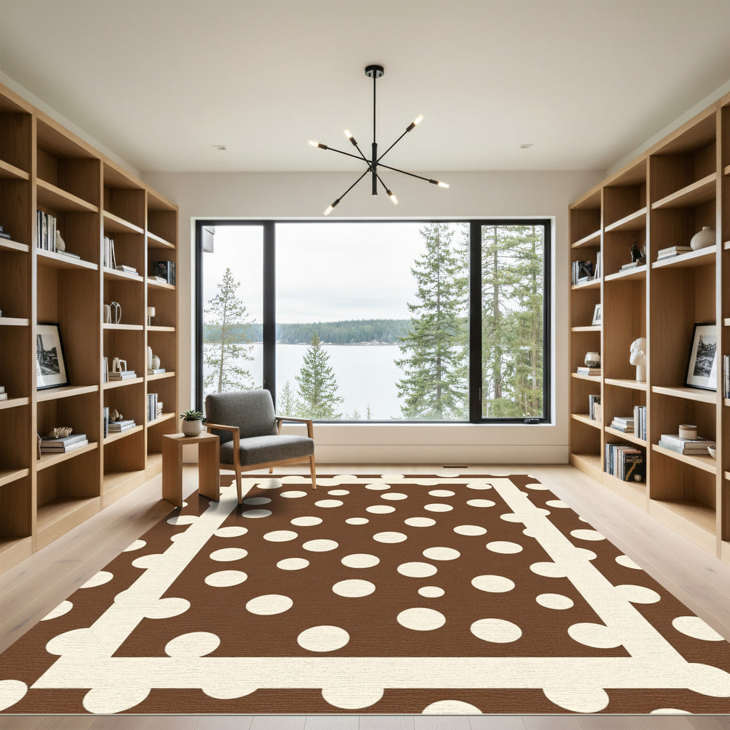 Brown Cream Polka Dot Frame Rug