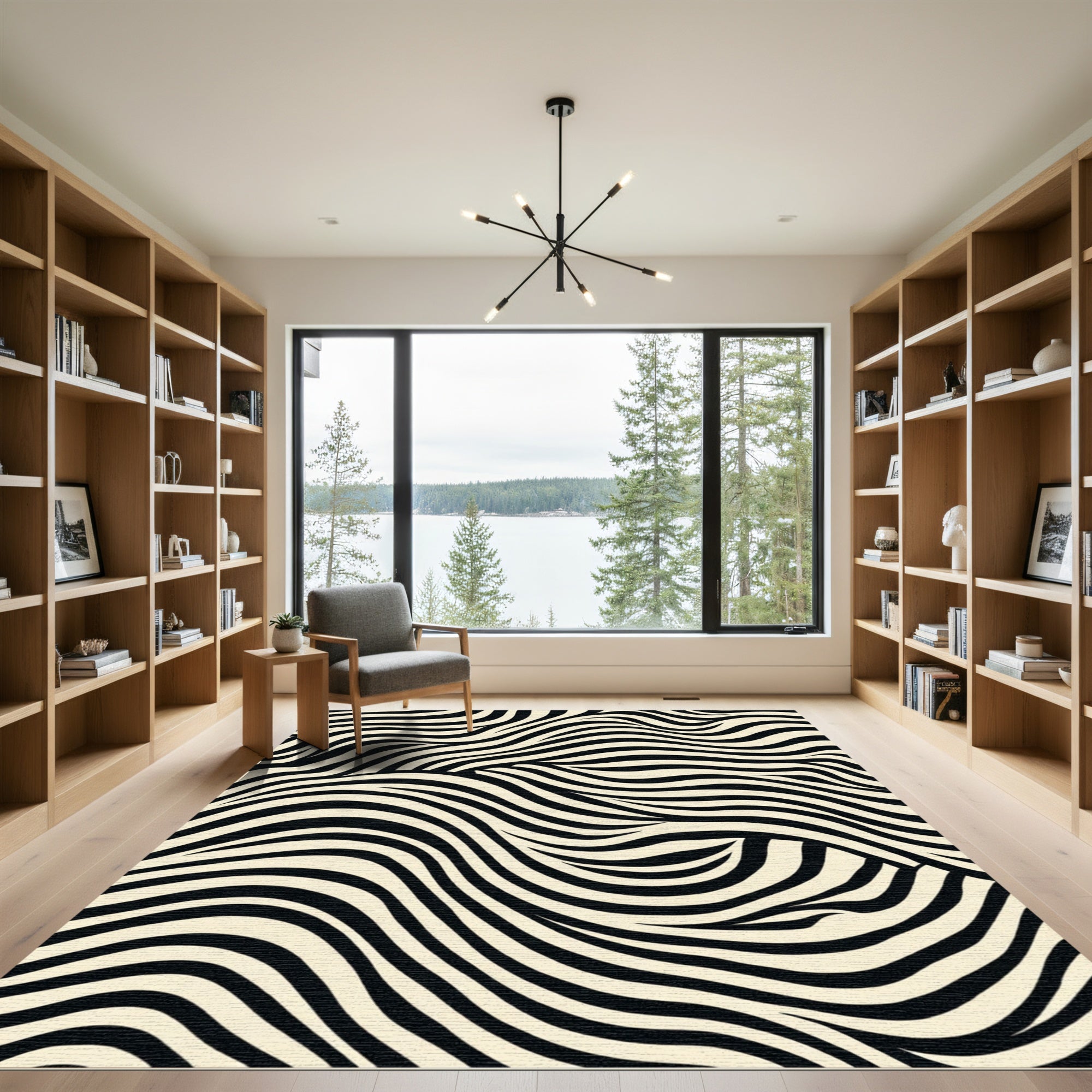 Natural Black Cream Swirl Stripes Rug