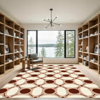 Geometric Cream Brown Circle Oval Rug