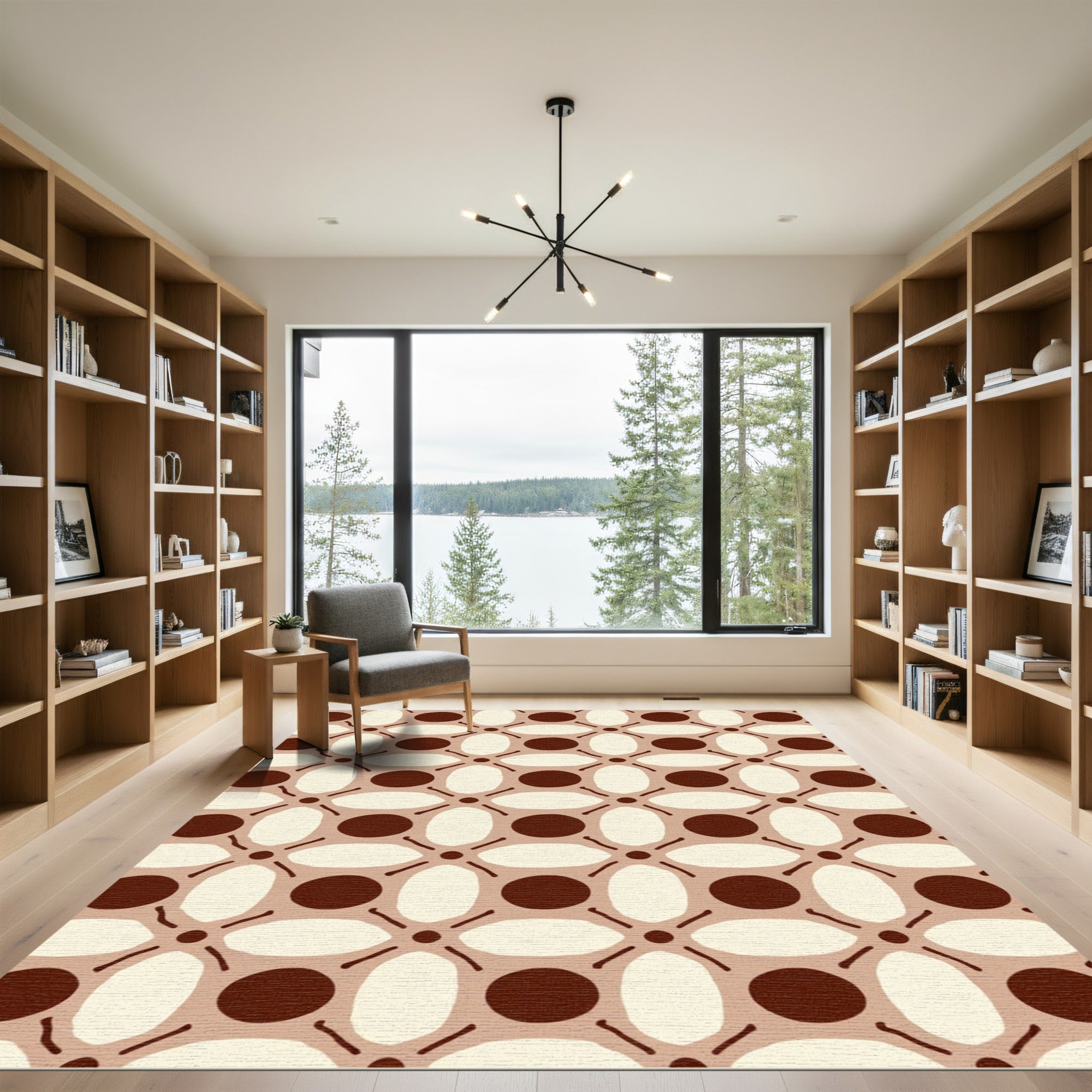 Geometric Cream Brown Circle Oval Rug